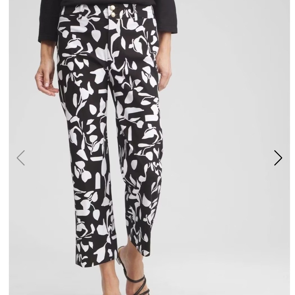 Chico's 3.5 Black/White Leaf Trapunto Cropped Wide Leg Pants 18 1X Pull On NEW - Picture 4 of 8